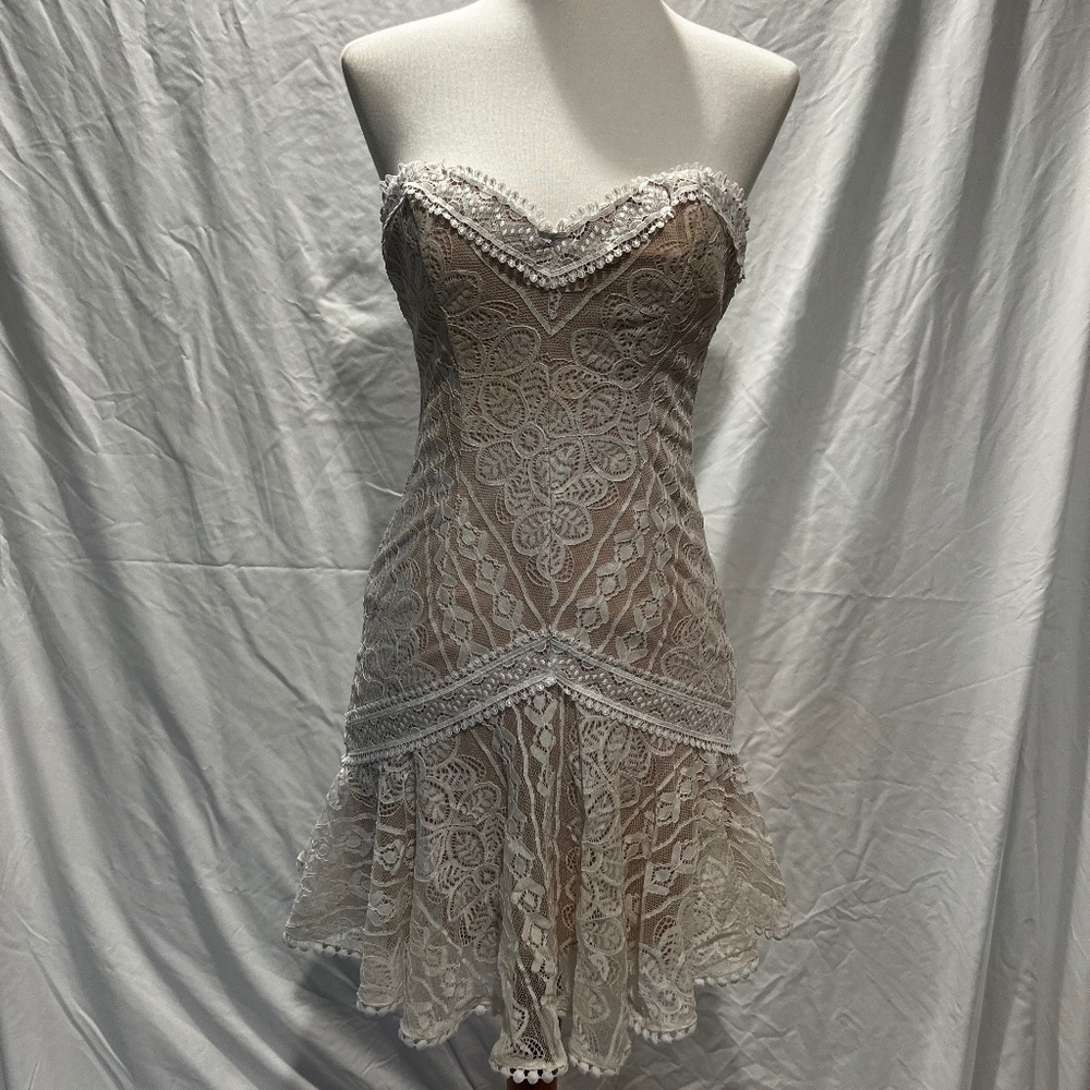 Elegant Lace Strapless Dress by Angel Biba